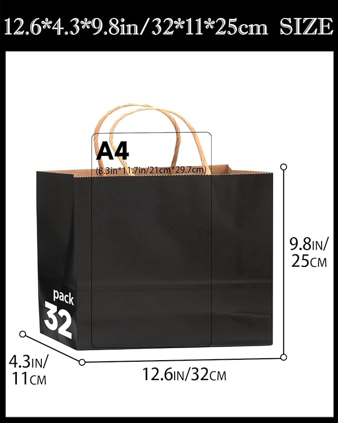 qiqee 50-Packs Black Paper Gift Bags - Image 3