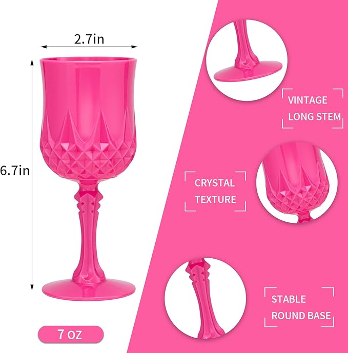 Plastic Vintage Wine Glasses 7OZ Plastic Goblets Vintage Drinking Glasses 24PCS - Image 3