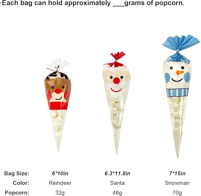 EKAPACKAGING 50Pcs 6x10 Inches Reindeer Print Cone Shaped Treat Bags - Image 5