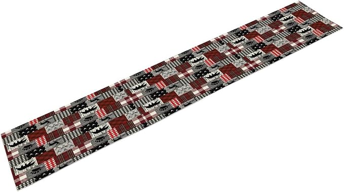 Rustic Farm Table Runner, Vintage Woodland Deer Bear Animal Buffalo Plaid Print - Image 7