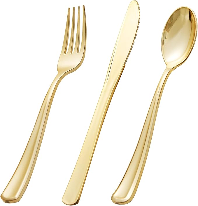 bUCLA 600 Pieces Gold Plastic Silverware by BUCLA