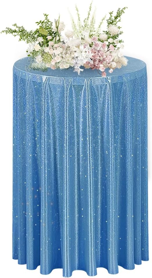 Fitable Blue Sequin Tablecloth for Parties 60 Inch Round by Fitable