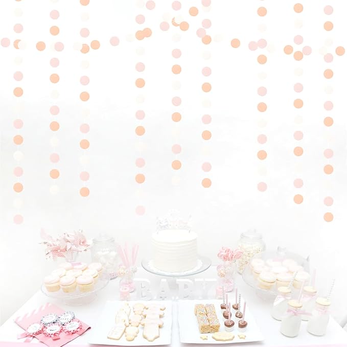 Peach-Pink White Party-Decorations Paper Garland - 52ft Princess Birthday - Image 2