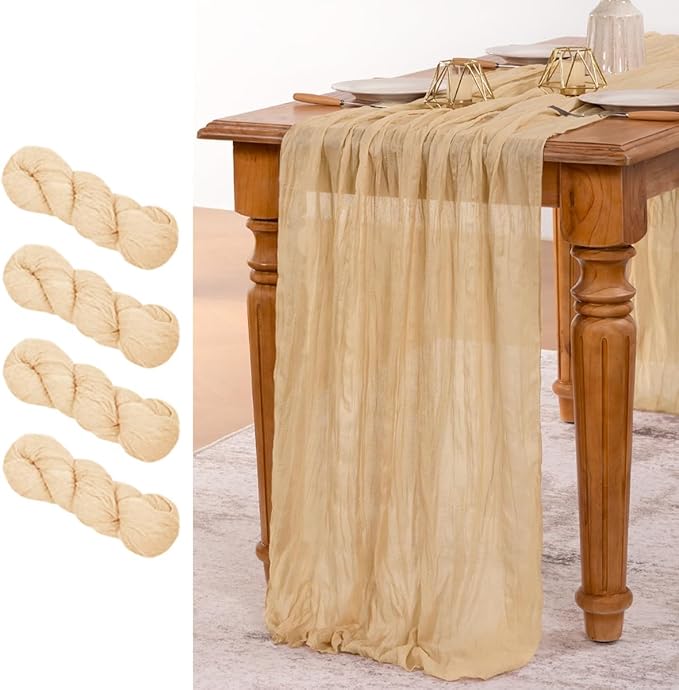 MLMW 4 Pack Champagne Gold Table Runner Cheesecloth Boho Gauze Rustic Cheese by MLMW