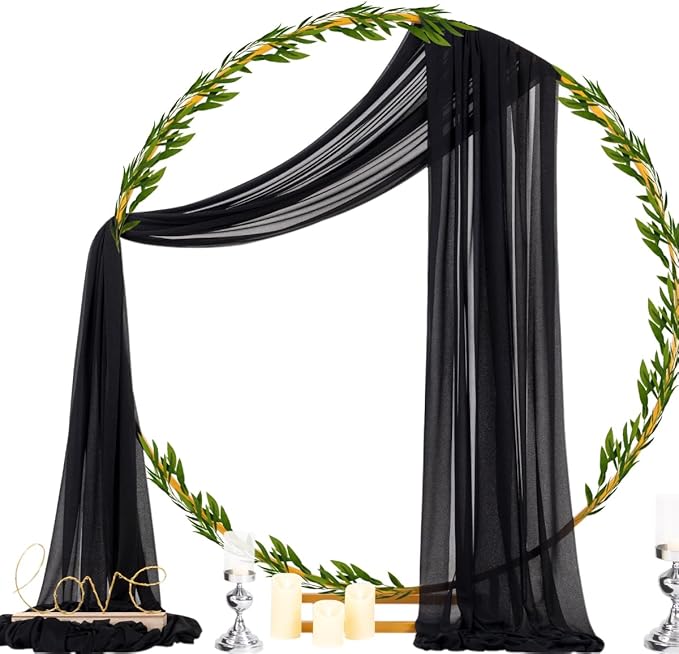 Socomi Black Sheer Gothic Wedding Draping Fabric 29" x 20Ft 4 Panel Outdoor - Image 4