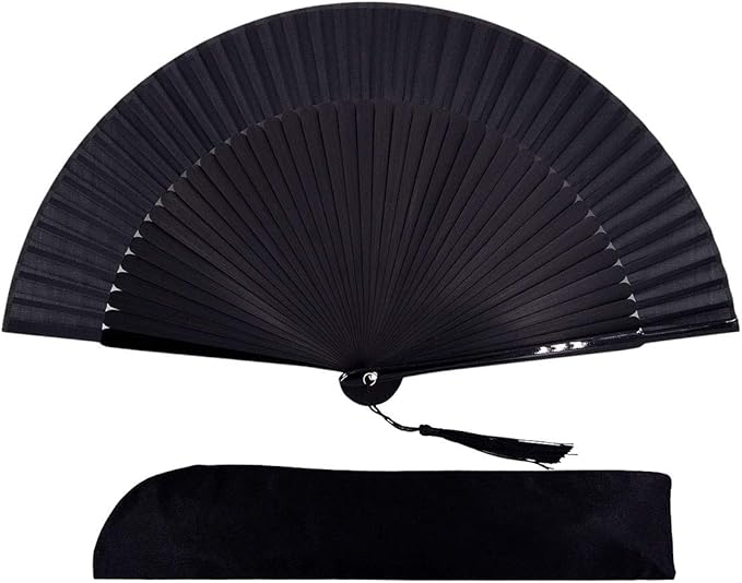 Amajiji 8.27" Hand Held Bamboo Silk Folding Fan Hand Fan, Chinese/Japanese by Amajiji