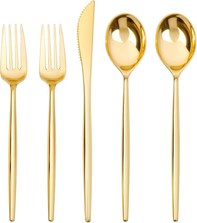 SUT 300 Pcs Gold Plastic Cutlery, 100 Gold Plastic Spoons, 100 Gold Plastic by SeeYouTomorrow