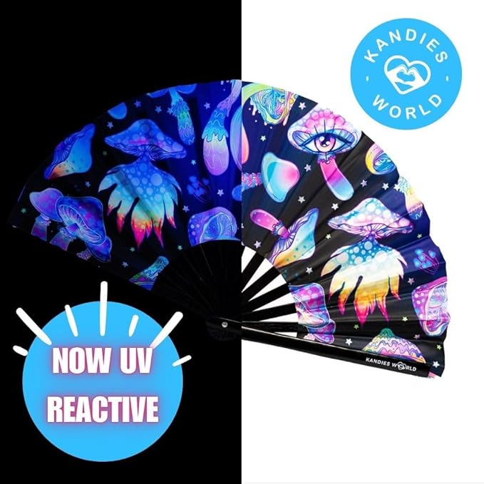 Kandies World UV Reactive Custom Festival Folding Hand Fan - Image 4