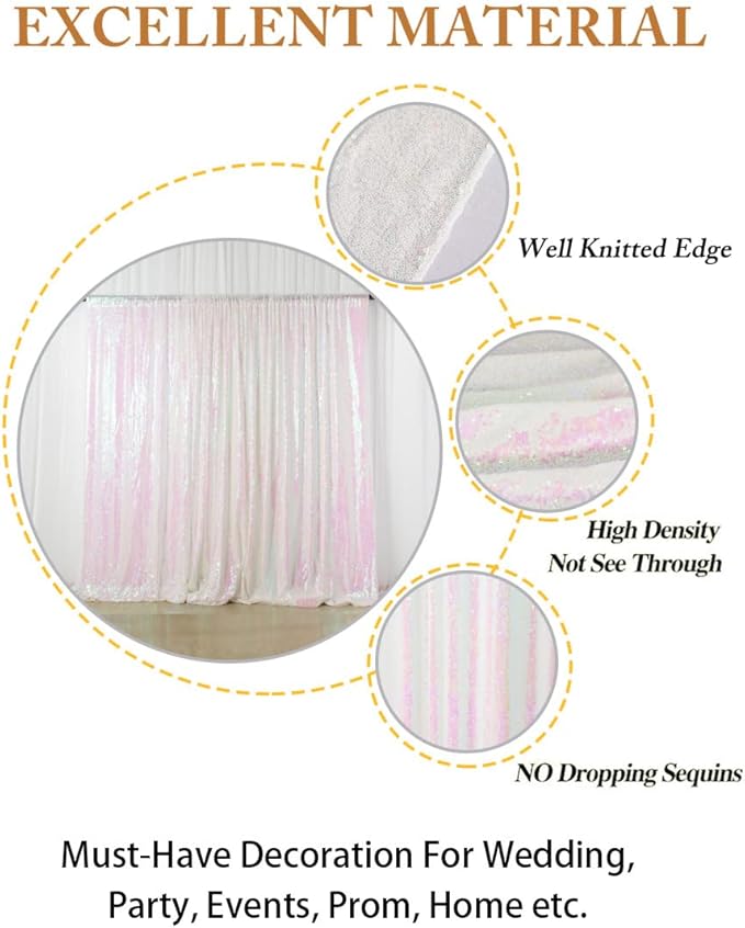 ShinyBeauty 7FTX7FT Iridescent White Sequin Backdrop | Glitter Wedding Photo - Image 4