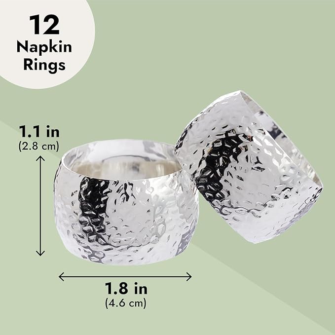 Farmlyn Creek Silver Napkin Rings Set of 12-1.8 in Round Polished Zinc - Image 4