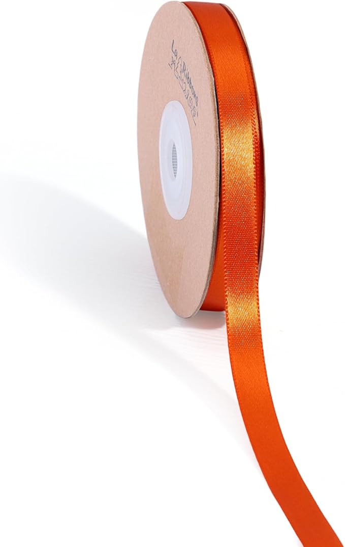 LaRibbons Orange Satin Ribbon 3/8 Inch 50 Yards Thin Luxury Double Faced Russet by LaRibbons