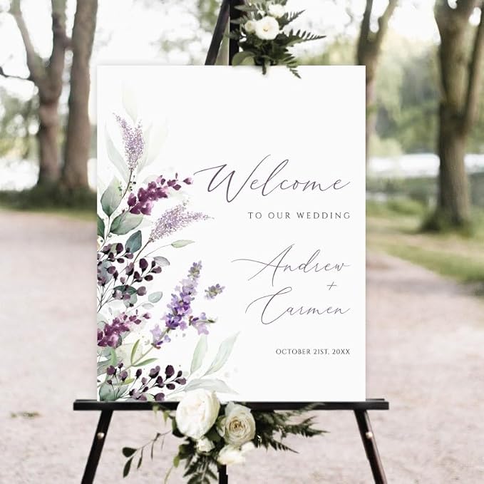 Welcome To Our Wedding Sign, Lavender Floral Boho Wedding Welcome Sign by CENOVACY