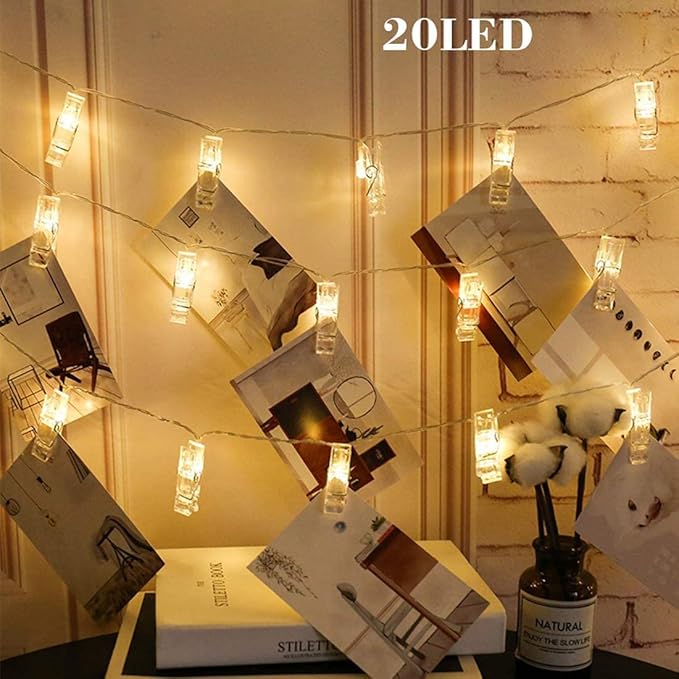 Dopheuor LED Photo Clip Copper String Lights Starry Fairy Warm White Lights - Image 7