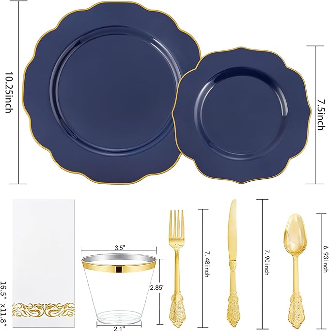 NOCCUR 175PCS Blue Plastic Plates - Image 2