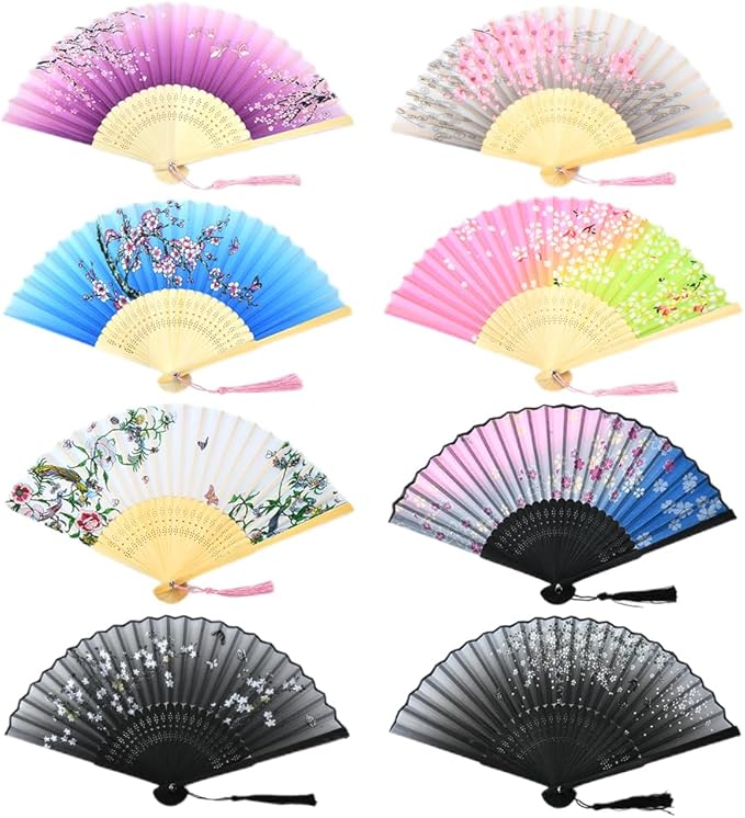 HUNANBANG 4 Pieces Oriental Bamboo Folding Hand Fans Church Wedding Gift - Image 7