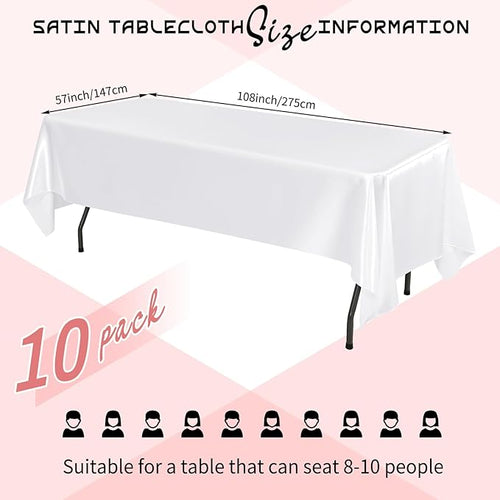 10 Packs Satin Tablecloth 57 x 108 Inch White Rectangular Table Cloth Silk - Image 2