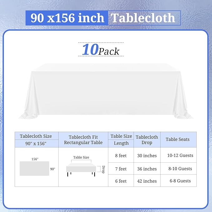 10 Pack Polyester Tablecloths, Stain and Wrinkle Resistant Washable Fabric - Image 2