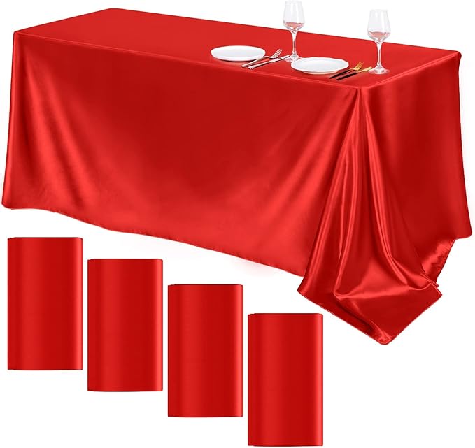 TURSTIN 4 Packs Satin Tablecloth 102 x 58 Inch Overlay Satin Table Cover by TURSTIN