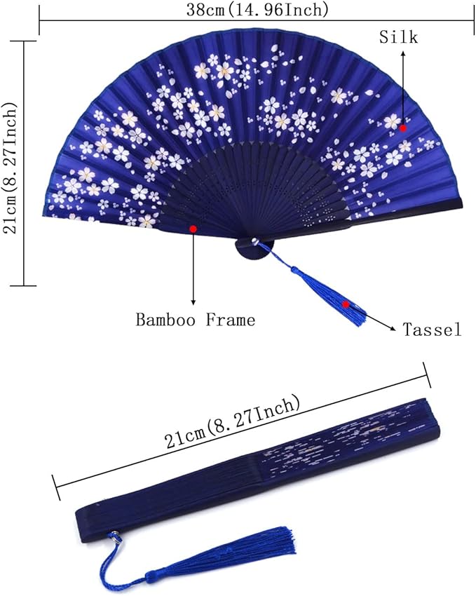 Amajiji Folding Hand Fan for Women, Chinese Japanese Vintage Style Bamboo Silk - Image 2
