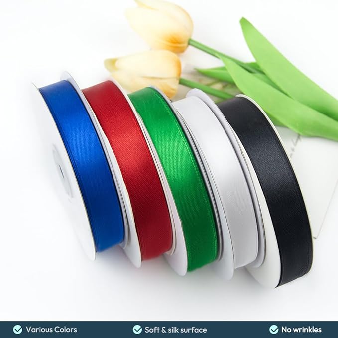 KMER LIFE 5/8" Wide x 50 Yards Black Single Faced Polyester Satin Ribbon - Image 5