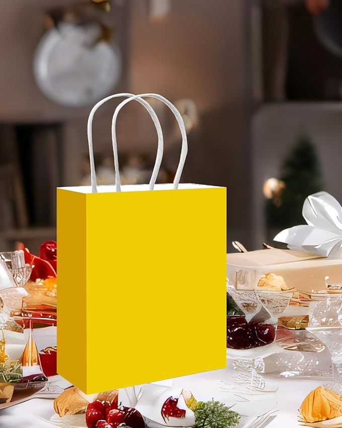 qiqee 50-Packs Bright Yellow Paper Gift Bags - Image 5
