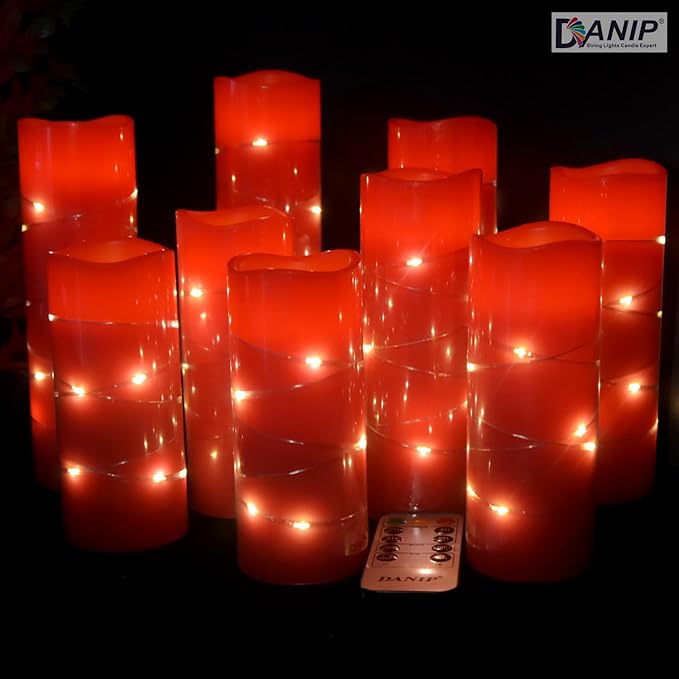 danip red flameless Candle, Built-in Star Cluster, 9 LED Candles, 11 Button - Image 4