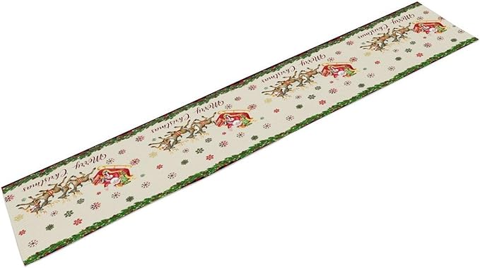 Christmas Table Runner, Xmas Deer Cute Santa Claus Red Plaid Pattern Printed - Image 7