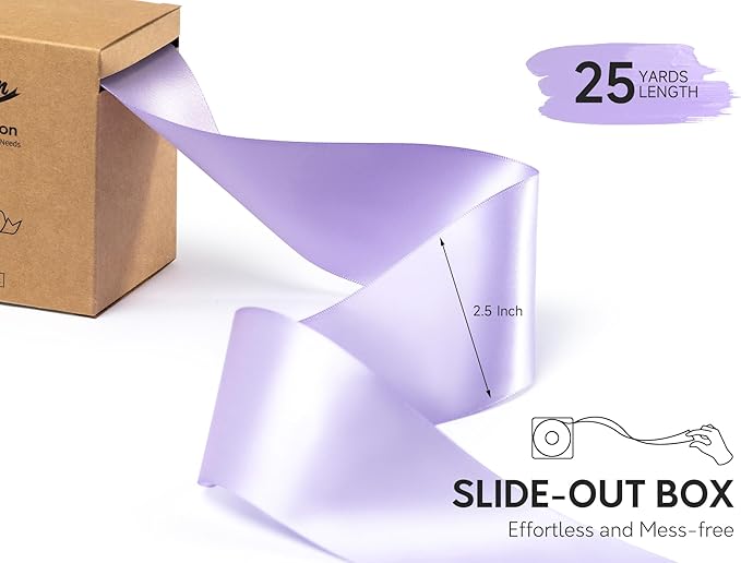 Lavender Satin Ribbon 2.5 Inch Double-Faced Ribbons 25 Yards - Image 2