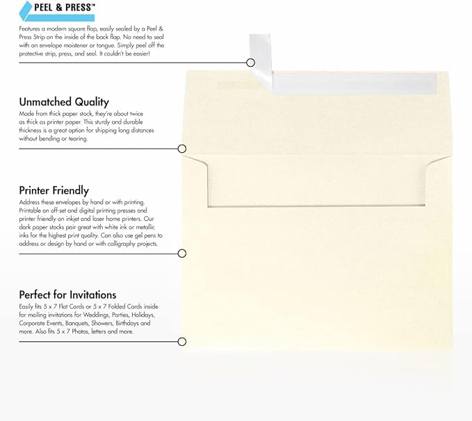 LUXPaper A7 Invitation Envelopes | Peel & Press | 5 1/4" x 7 1/4" | Champagne - Image 8