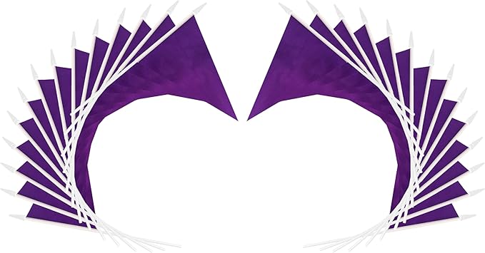 12 Pack Purple Pennant Flags Small Mini Hand Held Solid Color Pennant On Sticks - Image 3
