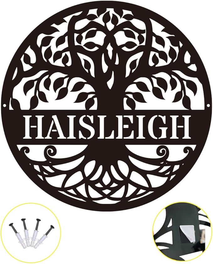 Personalized Tree of Life Metal Sign, Family Name, Custom Monogram Wall Decor by MXZLBY