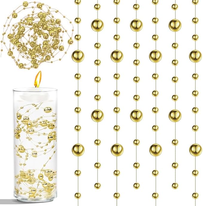 50pcs Pearls String Beads of Pearls, 10+5mm Bright Gold Artificial Pearl String by Cusmation