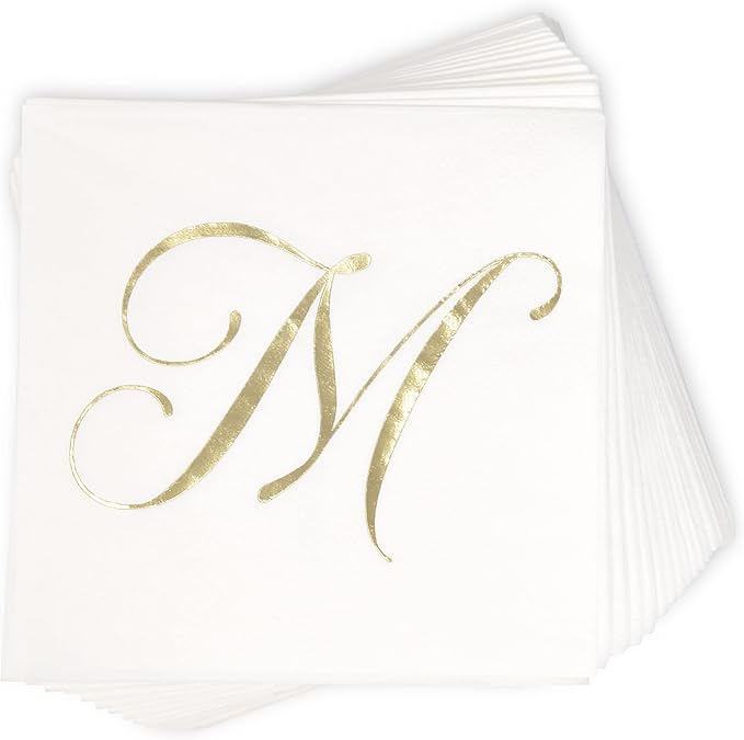 Gift Boutique 100 Gold Monogram Cocktail Napkins Letter M Disposable Paper Pack - Image 4