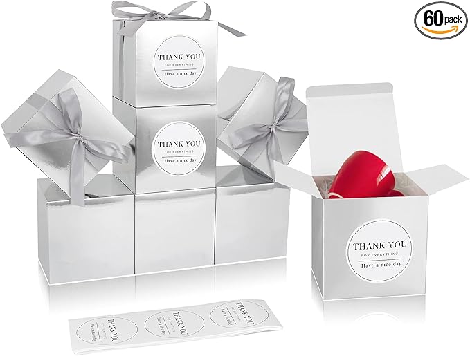 COTOPHER Small Gift Boxes 60 Pack 4x4x4 inches Silver Gift Boxes by COTOPHER