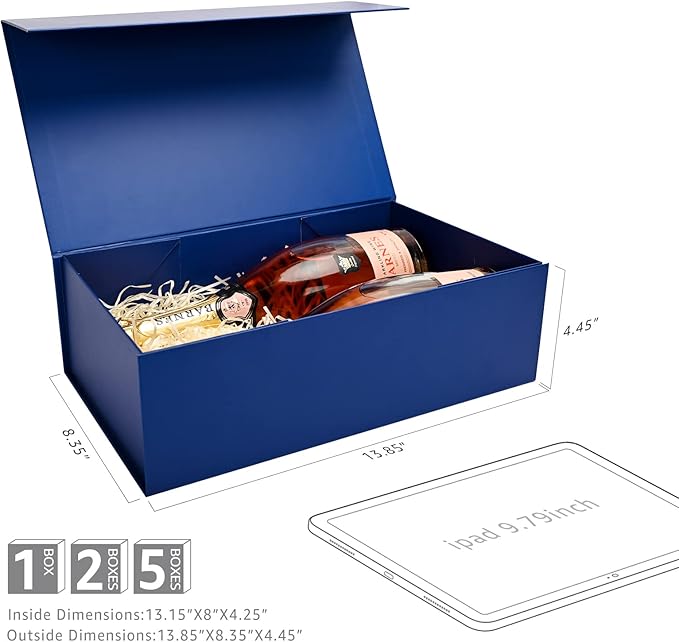 LIFELUM Navy Blue Gift Boxes 2 Pack 13.85 x 8.35 x 4.45 inch, Gift Box - Image 5