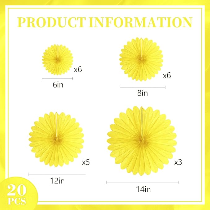 20 Pcs Light Yellow Hanging Paper Fan, Hanging Honeycomb Round Paper Fans - Image 2