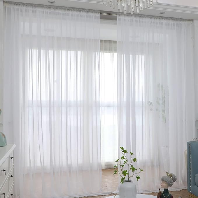 Window Ivory Sheer Curtains 108 Inches Long 2 Panels Sheer Curtain Basic Rod by L%26TEC