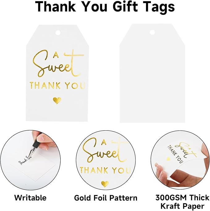 A Sweet Thank You Tags, joycraft 50Pcs Gold Thank You Gift Tags - Image 3