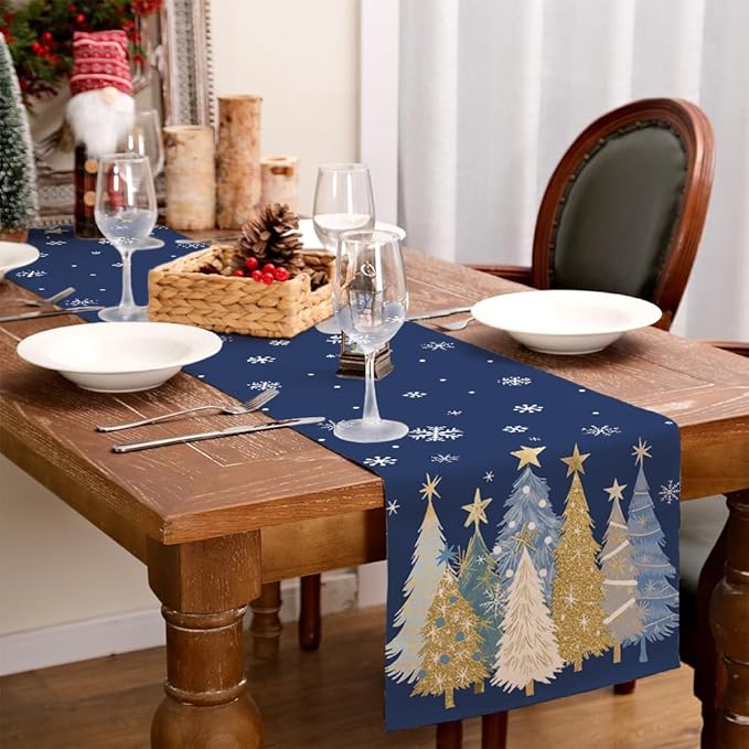 GEEORY Christmas Table Runner 13x90 Inch, Xmas Trees Snowflakes Holiday - Image 9