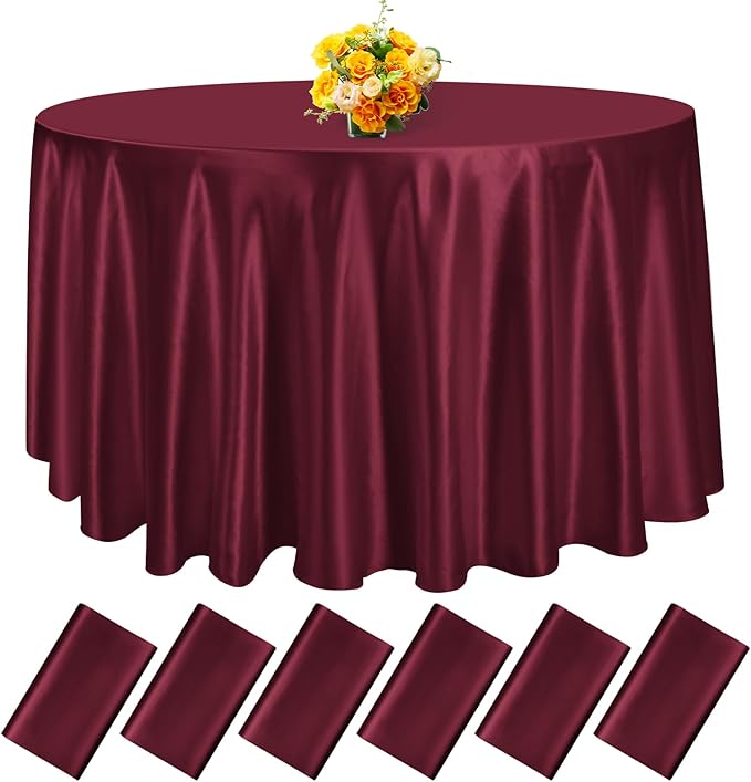 fani 6 Pack 120 Inch Burgundy Satin Tablecloth by fani