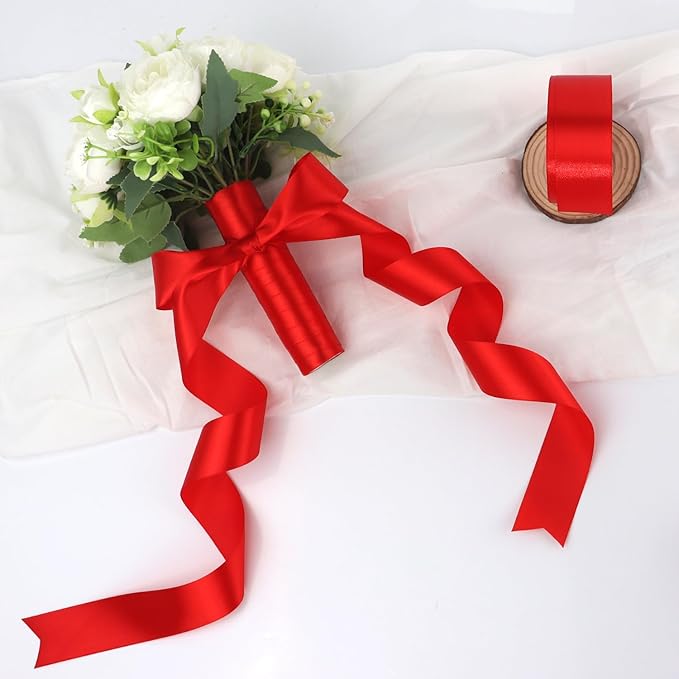 Red Solid Satin Ribbon 1-1/2 Inch 50 Yards Solid Polyester Fabric Ribbon - Image 6