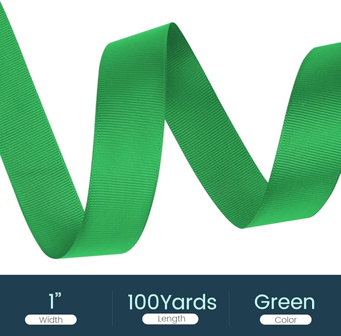 1" X 100 Yards Green Grosgrain Ribbon, Premium Grosgrain Ribbon - Image 2
