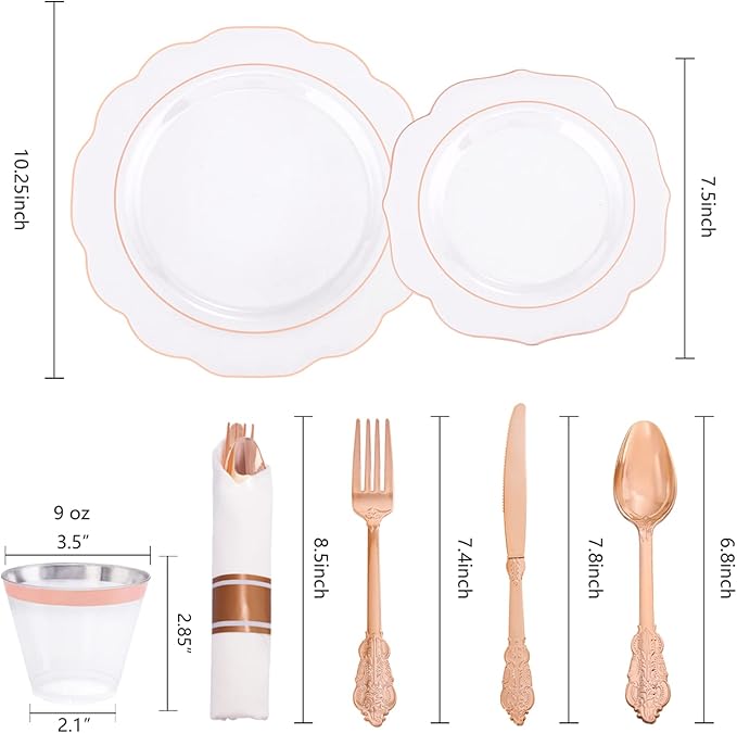 NOCCUR 350PCS Rose Gold Plastic Plates - Image 3