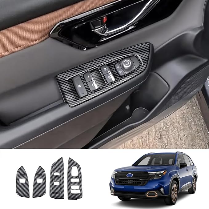4pcs Carbon Fiber Style Front Rear Doors Window Glass Lift Switch Panel Cover - Image 2