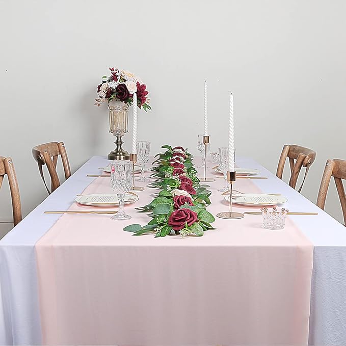 ponatia 6.5FT Handcrafted Artificial Rose Flower Garland, Eucalyptus Greenery - Image 8
