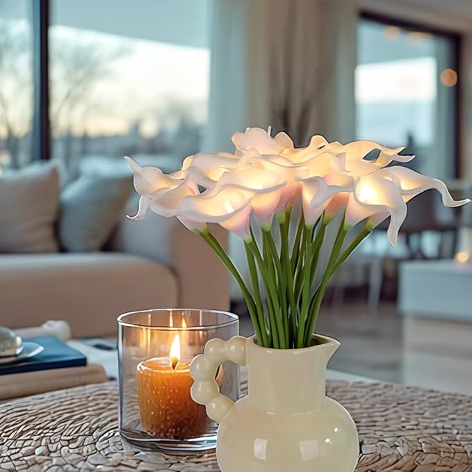 20pcs Artificial Calla Lily Bouquet Lamp Faux Floarl Night Light Real Touch - Image 6