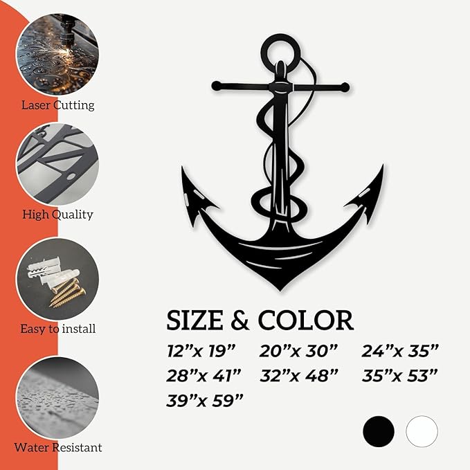 XXQ Anchor Metal Wall Decor, Anchor Metal Wall Art - Image 2