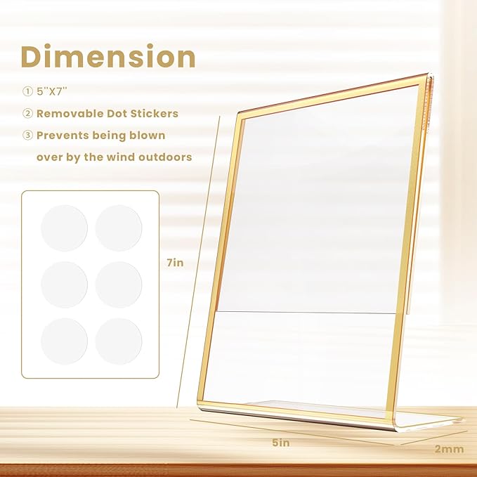Acrylic Gold Frames 5X7, Slanted Back Gold Picture Frames Table Acrylic Sign - Image 2