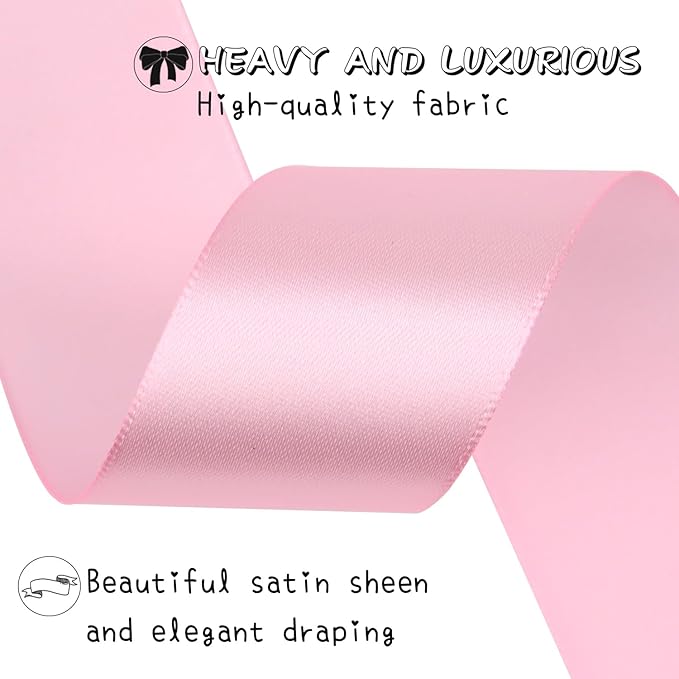 Pink Solid Satin Ribbon 1-1/2 Inch 25 Yards Solid Polyester Fabric Ribbon - Image 4