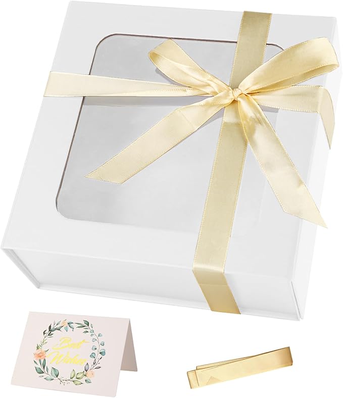 TIACABO White Gift Box with Window, 7.5"x7.5"x3.1" Bridesmaid Boxe by TIACABO